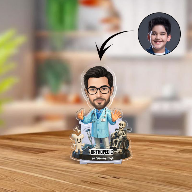 Personalized Orthopedic Doctor Bobblehead Caricature Standee | Gift for Doctors, Medical Students & Orthopedic Surgeons Creative Clinic & Hospital Desk Decor Battery Powered Moving Head